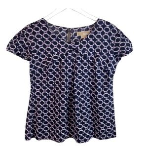 MICHAEL KORS 100% Linen Sz12 top classic navy/purple/white business travel wear